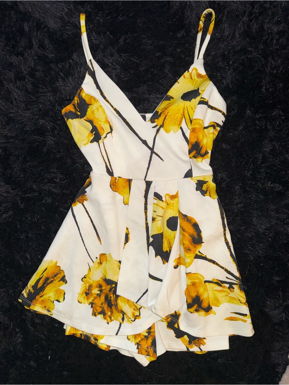 Privy Floral Romper White Yellow Black Fit & Flare Spaghetti Strap Playsuit